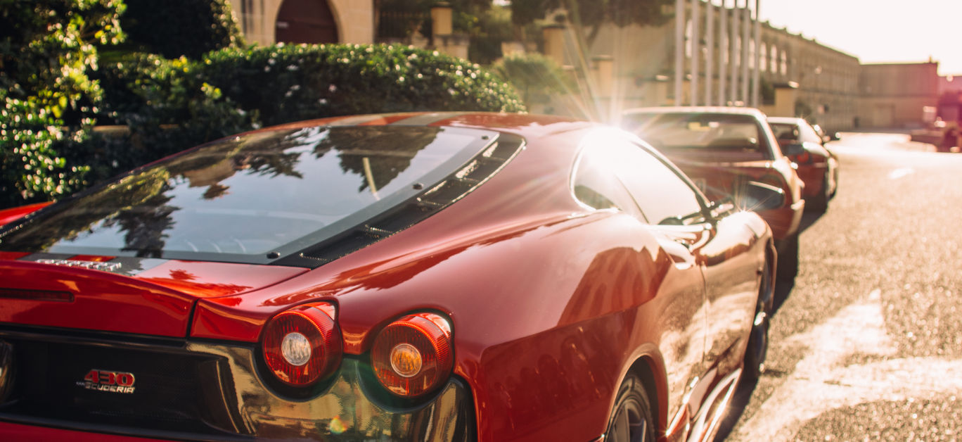 Ferrari show 8 october 2016 in Valletta Malta near Grand Hotel Excelsior. Back view of red Ferrari 430 Scuderia